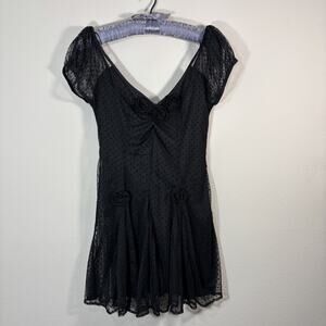 Kimchi Blue Black Swiss Dot Overlay Mini Dress Rosettes S Whimsy Fairy Goth